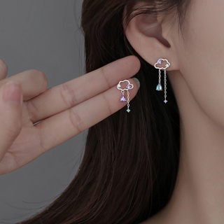 Fashion Asymmetric Cloud Rain Earring for Women Cute Korean Crystal Long Chain Tassel Earrings Party Jewelry