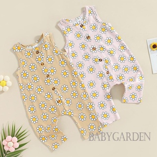 Babygarden-0-18months ชุดจั๊มสูท คอกลม แขนกุด พิมพ์ลายดอกไม้ ติดกระดุม สําหรับเด็กผู้หญิง