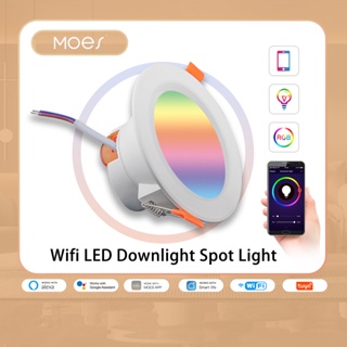 Moes ไฟดาวน์ไลท์ LED อัจฉริยะ Wifi หรี่แสงได้ ทรงกลม 7W RGB เปลี่ยนสีได้ 2700K-6500K แสงวอร์มคูลไลท์ ทํางานร่วมกับ Alexa Google Home