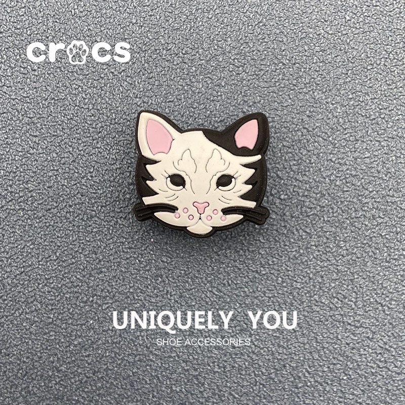 Crocs jibbitz จี้กระดุม รูปหัวแมวน่ารัก สําหรับตกแต่งรองเท้า DIY