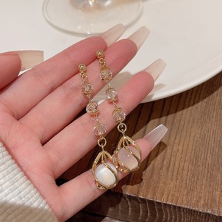 Korean Fashion Silver Needle Light Luxury Premium Design Long Tassel Opal Earrings