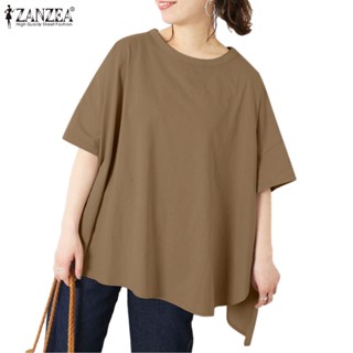Zanzea เสื้อยืด ผ้าถัก แขนครึ่ง ทรงหลวม ผ่าข้าง เรียบง่าย สําหรับผู้หญิง