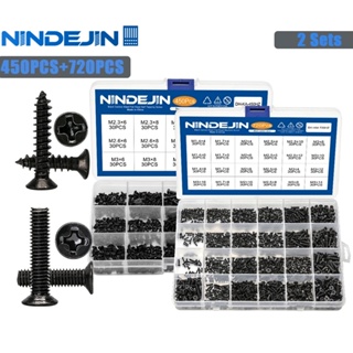 Nindejin ชุดสกรูเหล็กคาร์บอน หัวแบน M2.3-M3 720 ชิ้น M1.4-M3 450 ชิ้น