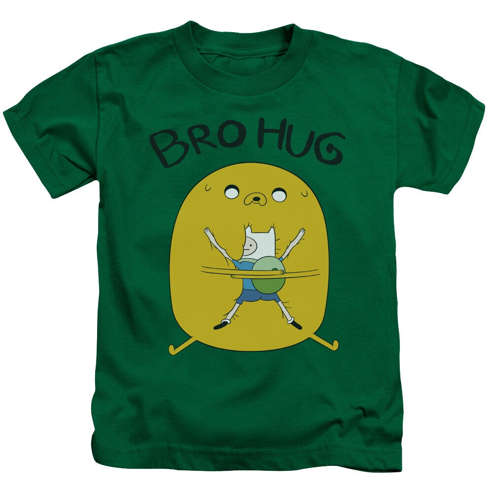 [S-5XL]เสื้อยืด พิมพ์ลายการ์ตูน Adventure Time Bro Hug สีเขียว สําหรับเด็ก