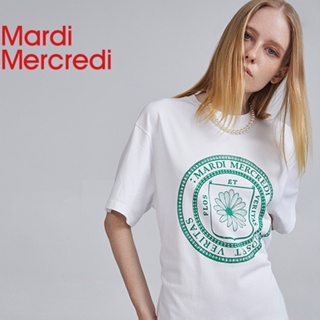 Mardi Mercredi เสื้อยืดลําลอง ผ้าฝ้าย แขนสั้น พิมพ์ลายตัวอักษร ทรงหลวม สําหรับสตรี