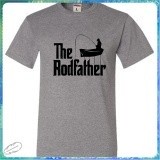 เสื้อยืดแขนสั้นสินค้าขายดี ผ้าฝ้ายแฟชั่น ใหม่ เสื้อยืด พิมพ์ลาย The Rodfather Fishing Dad Grandpa Godfather สีเทา สําหรั