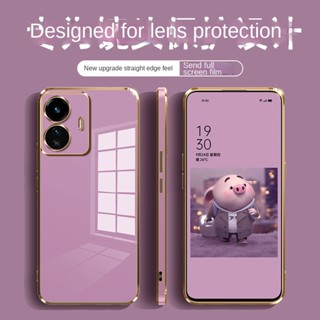 Realme C55 C51 C35 C33 หรูหรา ชุบ ขอบตรง บาง เคสป้องกัน ซิลิโคนนิ่ม เคสด้านหลัง