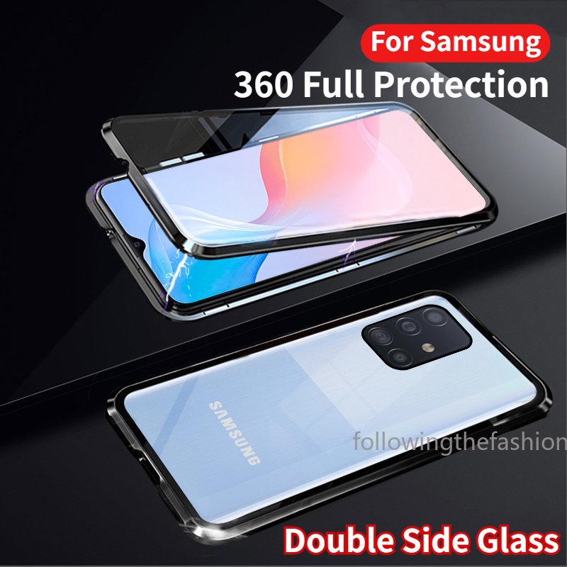 เคสโทรศัพท์มือถือกระจกนิรภัย สองด้าน ฝาพับ 360 องศา สําหรับ Samsung Galaxy A31 4G A51 A71 A21s° ฝาครอบด้านหลัง กันกระแทก แบบเต็มรูปแบบ