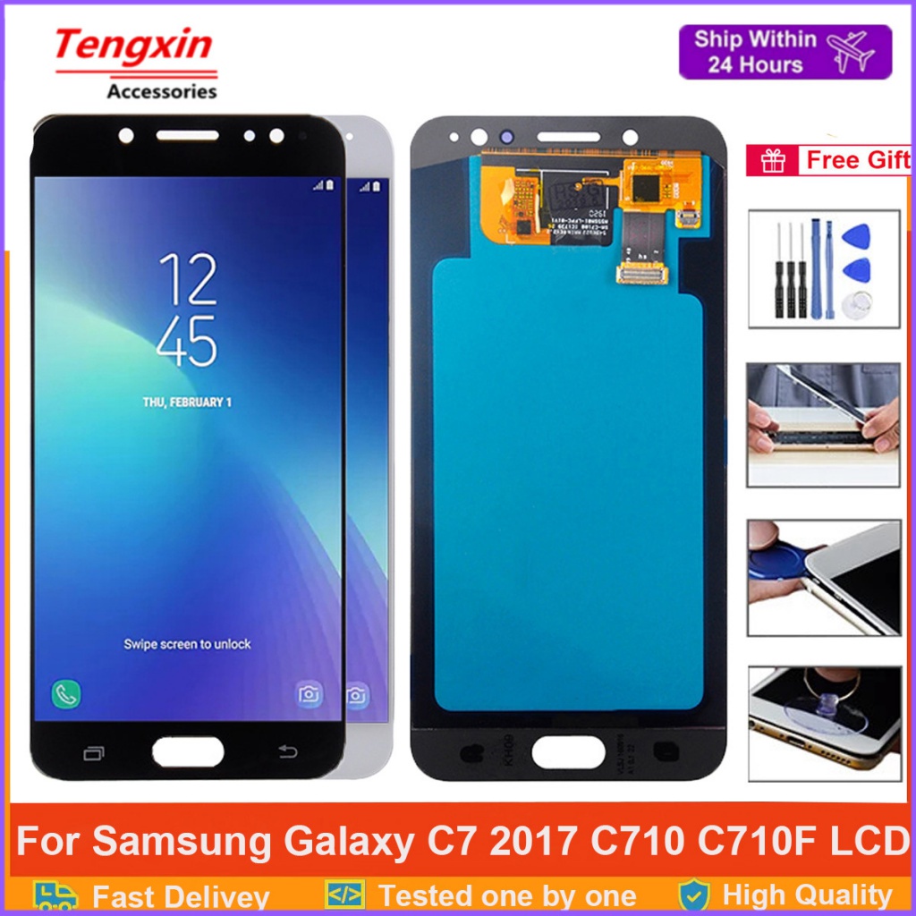 AMOLED 5.5 "; C8 สําหรับ Samsung Galaxy C7 2017 C710 SM-C710F C710F/DS C7100 J7 Plus LCD หน้าจอสัมผั
