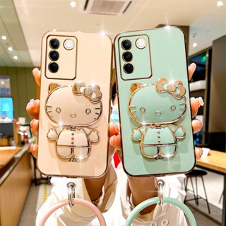 เคสโทรศัพท์มือถือ แบบนิ่ม ลาย KT พร้อมขาตั้งกระจก และสายคล้อง สําหรับ VIVO V29 5G VIVOV29 2023