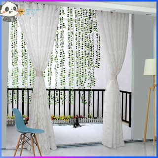 ❉THEBEST❉2pcs 2mSemi Blackout Curtain Simple Vine Leaf Partition Window Decor(White)