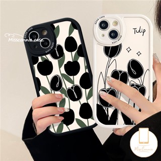 เคสโทรศัพท์มือถือ ลายดอกทิวลิป สีดํา เรียบง่าย สําหรับ Redmi 12C A1 9A 10 9T 10A 10C 9 9C Note 10s 9 11s 10Pro 11 10 8 9Pro 9s 11Pro + 8Pro Mi 12 11 Lite 11T POCO F4 K40s X3 NFC Pro M3 ผ้าคลุมคู่รัก ลายดอกไม้