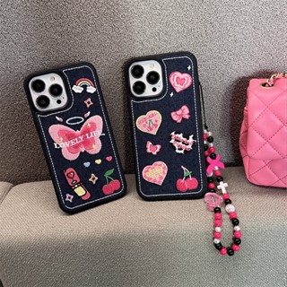 Cowboy love butterfly cherry pendant mobile phone case For iPhone14 PRO MAX 13 13PRO 13PROMAX 12PRO12PROMAX 11 PRO MAX XSMAX XS XR