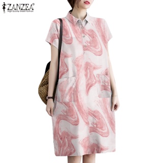 ZANZEA Women Korean Daily Commuting Casual Tie Dye Temperament Versatile Loose Casual Shirtdresses