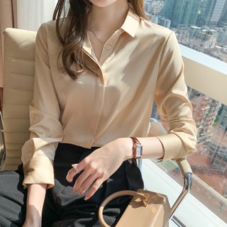พร้อมส่ง เสื้อเชิ้ตแขนยาว ผ้าชีฟองซาติน แบบมืออาชีพ แฟชั่นฤดูใบไม้ผลิ สําหรับผู้หญิง 2023