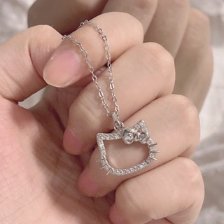 Cartoon Kitty Cat Ring Cute Fashion Girl Cat Diamond inlay Necklace Heart Students Girlfriends Niche Design Sense