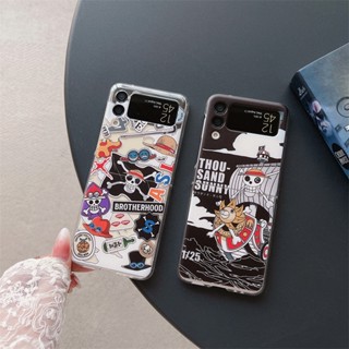 เคสโทรศัพท์มือถือ PC แข็ง ฝาพับ ลายการ์ตูนอนิเมะ One Piece Luffy Flag Sunny สําหรับ Samsung Galaxy Z Flip 3 Z Flip 4 W23 ZFlip3 ZFlip4