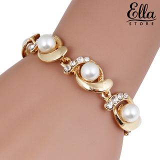 Ellastore123 สร้อยข้อมือ ประดับไข่มุกเทียม พลอยเทียม หรูหรา ปรับขนาดได้ สําหรับผู้หญิง