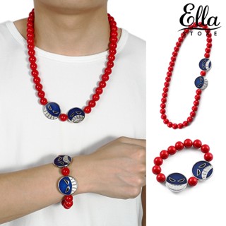 Ellastore123 สร้อยข้อมือ ยางยืด ประดับลูกปัด สีแดง ปรับได้ ของขวัญ สําหรับผู้ชาย