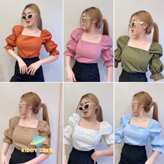 เสื้อครอปแขนสั้นแฟชั่นพร้อมแขนตุ๊กตา ผ้านิ่มใส่สบาย ไตล์เกาหลี  สำหรับผู้หญิง สินค้าพร้อมส่ง
