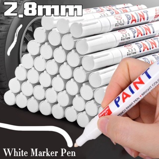 ปากกามาร์กเกอร์ สีขาว 2.8 มม. ปากกามาร์กเกอร์ กันน้ํามัน ปากกามาร์กเกอร์ยางถาวร สําหรับผ้า ไม้ หนัง
