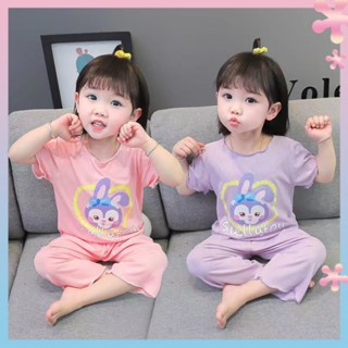 Childrens summer Thin Ice Silk rabbit pajamas childrens short-sleeved pullover baby air conditioning home childrens clothing summer