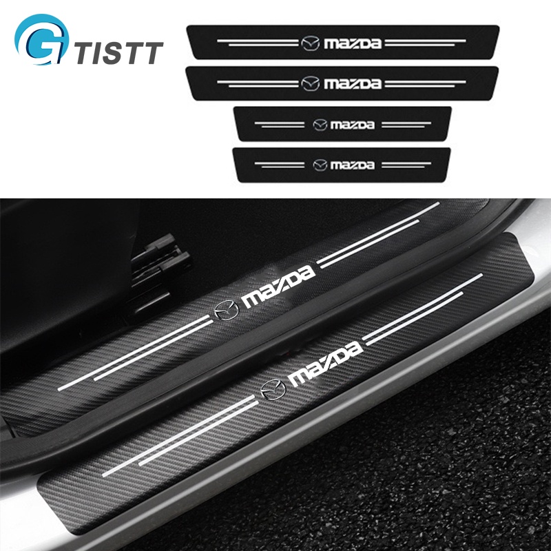 GTISTT 4ชิ้น คาร์บอนไฟเบอร์ แผ่นกันรอยประตูรถยน กันรอยประตูรถยนต์ สติ๊กเกอร์ติดรถ สำหรับ Mazda 6 5 2 3 CX3 CX9 CX7 CX5 6 Wagon Axela 323 CX30 BT50 CX8 MX5 RX8 RX7