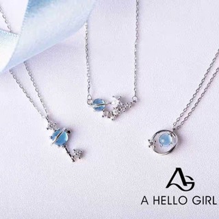 A HELLO GIRL สร้อยคอแฟชั่น รูปดาวเคราะห์ ประดับคริสตัล สีฟ้า สีชมพู เครื่องประดับ สําหรับเด็กผู้หญิง