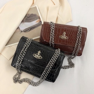 New Fashion Small Square Bag 2023 Crocodile Chain Bag Western Empress Dowager Saturn Bag Single Shoulder Messenger Bag