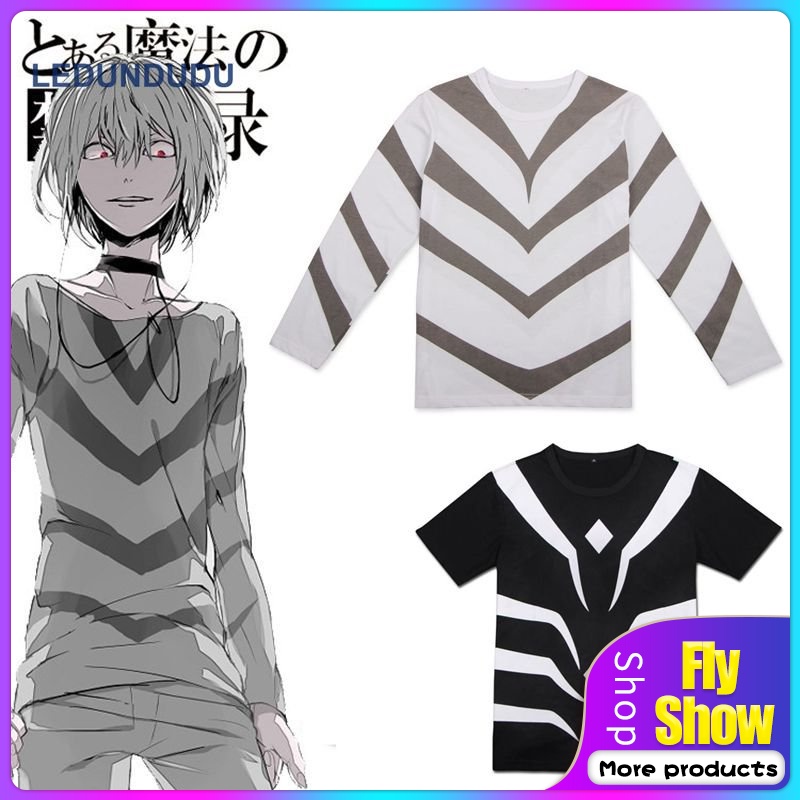 Toaru Majutsu ไม่มี Index คอสเพลย์เครื่องแต่งกาย Accelerator เสื้อยืด Toaru Kagaku ไม่มี Railgun ผู้ชายลาย Tops T เสื้อสีดําสีขาว Tees