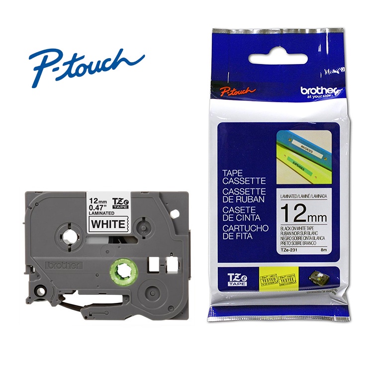1pcs tze 231 tze231 12 มม.สีดําบนป้ายสีขาวริบบิ้นเทป tze-231 tz-231 สําหรับ Brother p-touch เครื่องพ