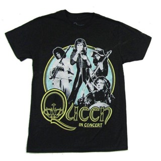 เสื้อยืดแขนสั้นเสื้อยืดลำลองWanyg เสื้อยืดแขนสั้น พิมพ์ลาย Queen In Concert Band Image สีดํา สไตล์คลาสสิก ของขวัญวันพ่อ