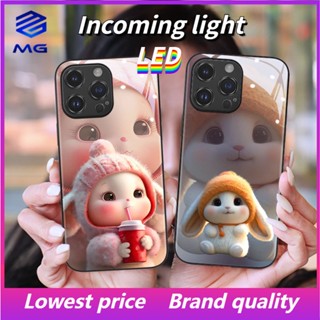 Mg เคสโทรศัพท์มือถือกระจก LED ลายกระต่าย สําหรับ Samsung S23Plus S23ultra S21ULTRA S21+ S22+ S22ULTRA S20+ A53 A72 A71 A52 A51 A32 A21S NOTE10 10Plus NOTE20ultra