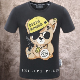 PHILIPP PLEIN T Shirt High Quality Panda Hot Drilling Round-Neck  Mens Short Sleeve Shirt_01