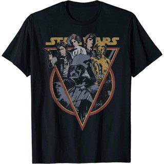 เสื้อยืดแขนสั้นStar Wars Retro Characters Vintage Style เสื้อยืดผู้ชายพิมพ์ลายกราฟิก, เสื้อแฟชั่นผู้ใหญ่เสื้อยืดลำลองแขน