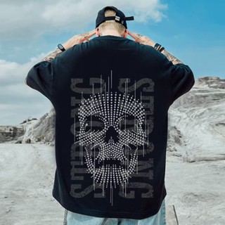 [S-5XL] เสื้อยืดแขนสั้นลำลองพิมพ์ลายตัวอักษรสำหรับบุรุษและสตรี ทรงหลวม พลัสไซส์ เข้าได้กับทุกชุด แฟชั่นฤดูร้อนของอเมริกา