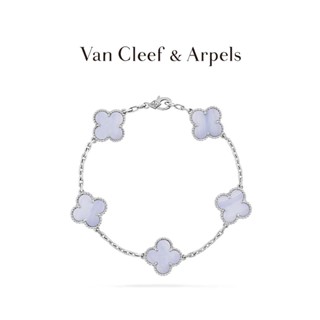 [พร้อมกล่องบรรจุภัณฑ์] Vca Van Cleef &amp; Arpels Alhambra สร้อยข้อมือ สี่ใบ สีขาว สีทอง