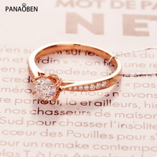 PANAOBEN♥ เครื่องประดับ แหวนหมั้น ชุบทอง 14K 585 ฝังคริสตัลธรรมชาติ ลายดอกไม้ สีโรสโกลด์ สําหรับผู้หญิง งานแต่งงาน แหวนทองครึ่งสลึง แหวนแฟชั่น คริสต์มาส แหวนทอง แหวนคู่ แหวนผู้ชาย