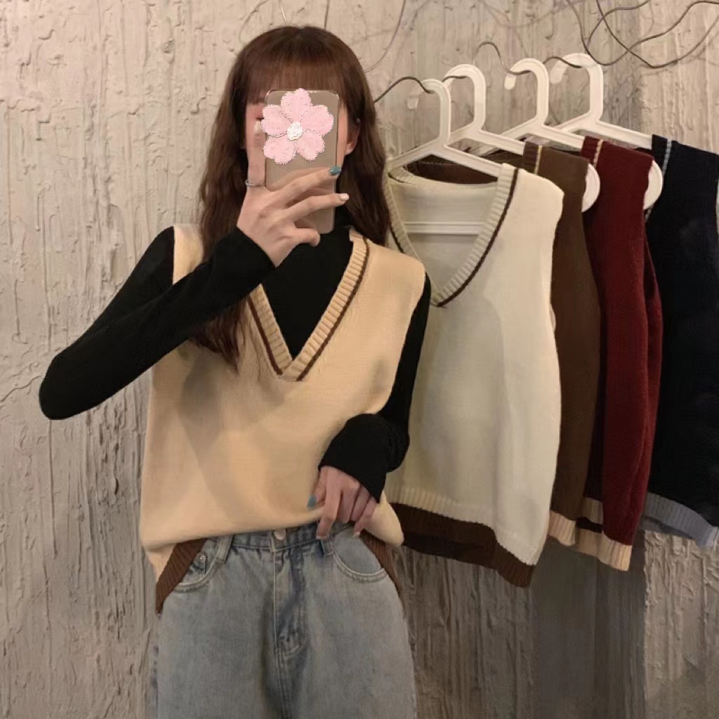 Maze*พร้อมส่ง*เสื้อกั้กไหมพรหมคอวีมี5สีให้เลือกใส่ คุณหนูคุณใจสุดๆ（44113）