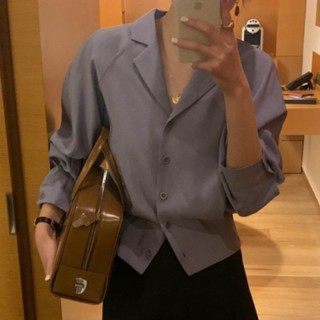 Solid Color Shirt Womens Blouse Lapel and Waist Tight French Style Long Sleeve Top