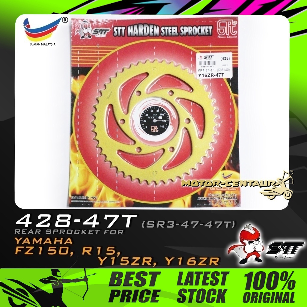 GEGANCU BELAKANG STT HARDEN STEEL REAR SPROCKET (SR3-47-47T) FZ150-428-47T สําหรับ YAMAHA FZ150I/FI,