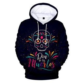 เสื้อโค้ทกันหนาวแขนยาว มีฮู้ด พิมพ์ลาย Day of the dead 3D แฟชั่นสําหรับผู้ชาย และผู้หญิง