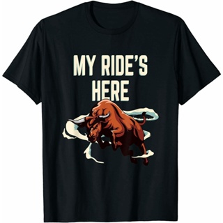 [S-5XL] เสื้อยืด พิมพ์ลาย My RideS Here Bull Riding แฟชั่นคู่รัก