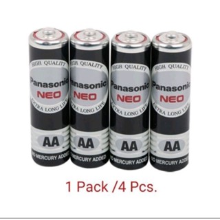 ถ่านไฟฉาย ถ่าน.Battry.Panasonicแท้.Neoสีดำ AA(2A)แพ็คมี4ก้อน ถ่านไฟฉาย