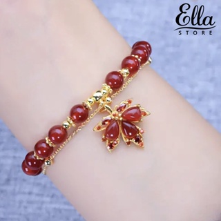 Ellastore123 สร้อยข้อมือ ประดับลูกปัดอัญมณีเทียม สองชั้น ปรับได้ หรูหรา เครื่องประดับ สําหรับผู้หญิง