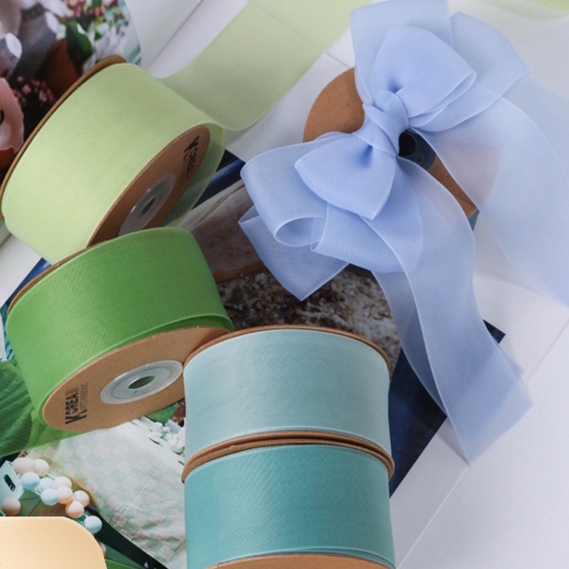 9 เมตร/ม้วน, กว้าง 4 ซม., ริบบ้อนผ้าแก้วลายทแยงถักแน่น ใส สำหรับทำโบว์ DIY ของขวัญ กล่องบรรจุภัณฑ์