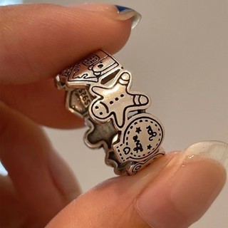 Cartoon Gingerbread Man Bear Ring Female Retro Fashion Temperament Graffiti Cartoon Open Ring Index Finger Ring