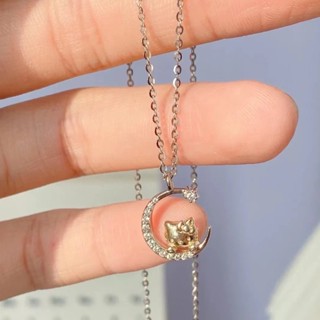 Cartoon Cute Sanrio Hello Kitty Necklace Light Luxury Small Moon Necklace Cat Ornaments Female Sweater Chain Gift