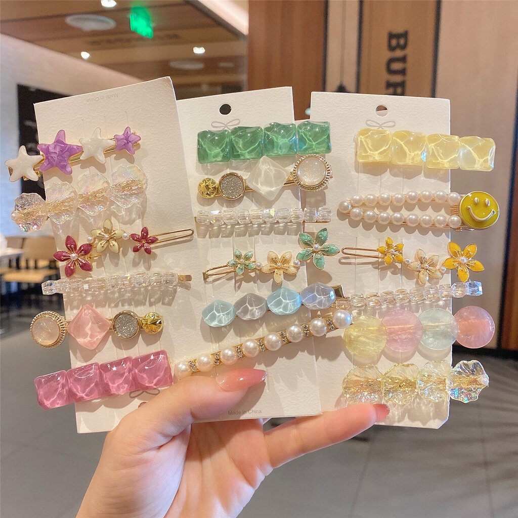 บ้านพลู กิ๊บติดผม กิ๊บมุก คริสตัล ดอกไม้ สำหรับผู้หญิง เซต 5-6 ชิ้น