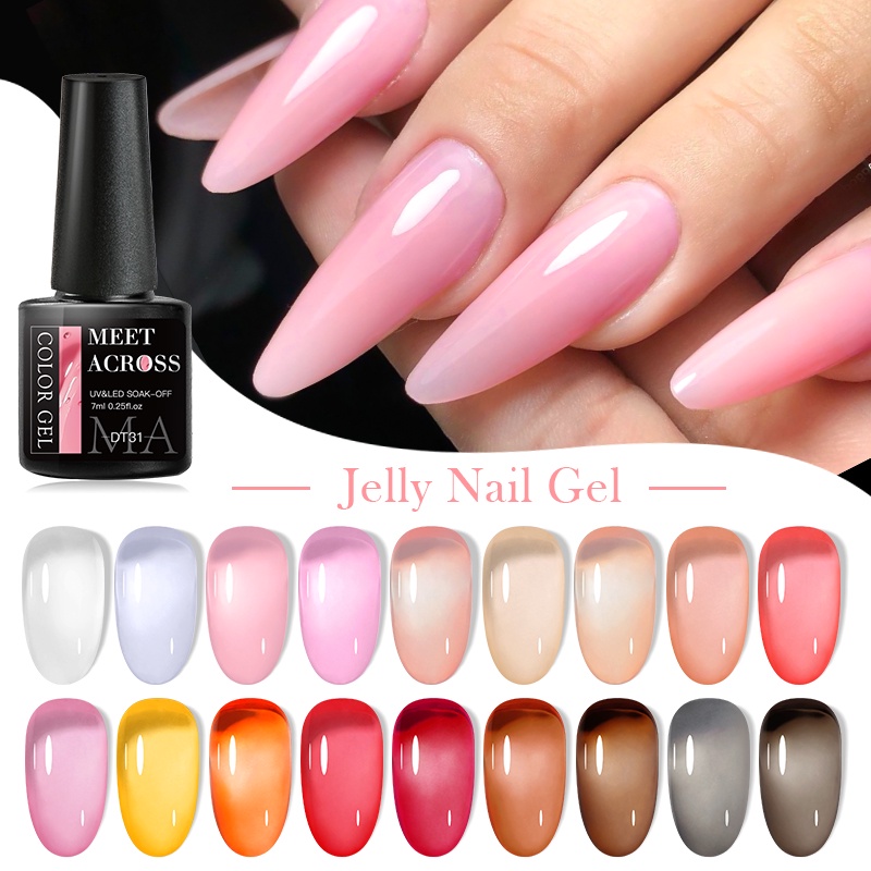 🔥MEET ACROSS เจลลี่ เจลสี เปลือยกายวาด สีชมพู สีทาเล็บเจลลูกแก้ว กึ่งถาวร UV Nail Gel Polish